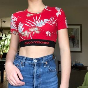 PACO RABANNE body line cropped lamé top